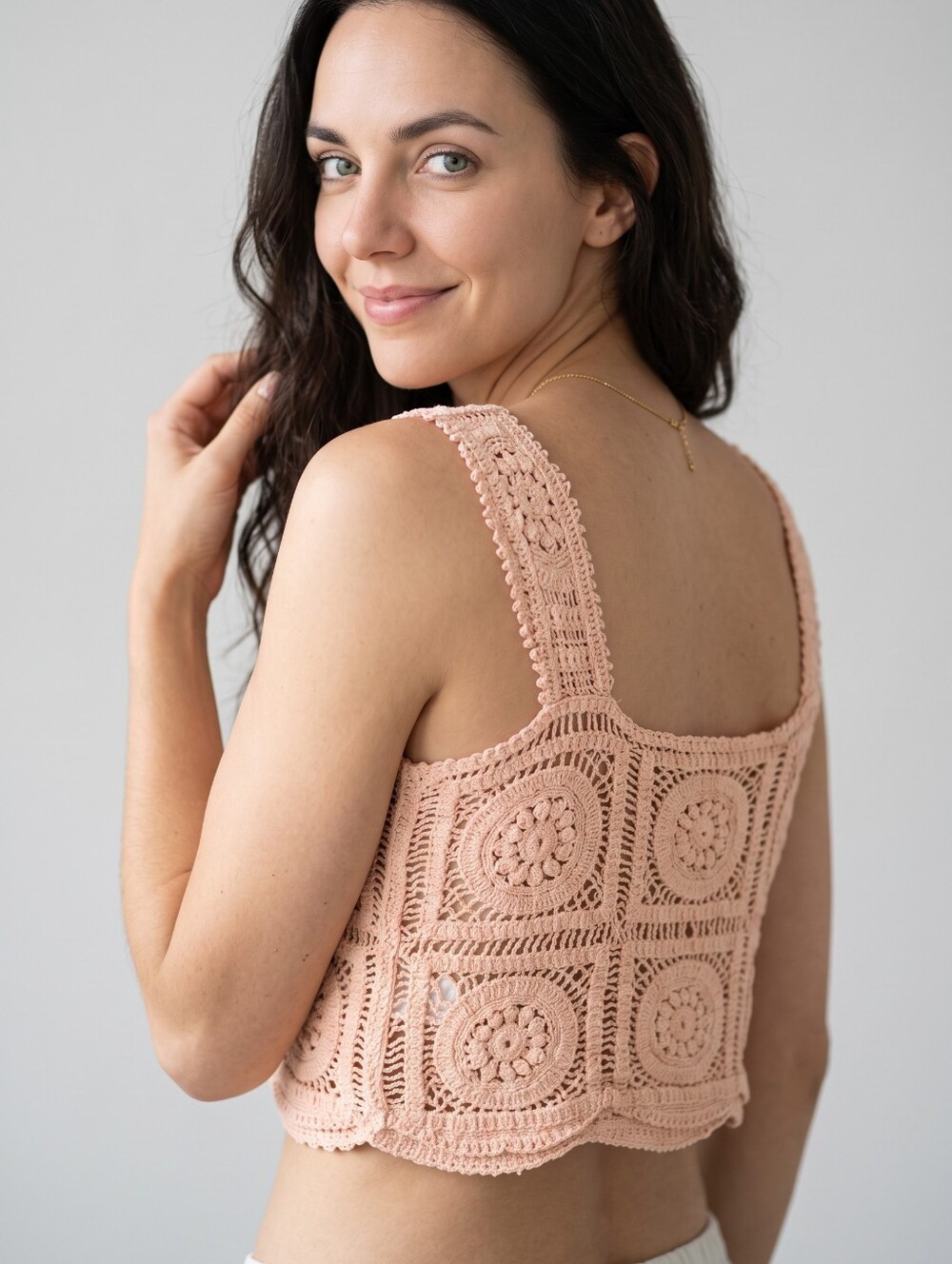 Julia Pink Crochet Square-Panel Crop Top